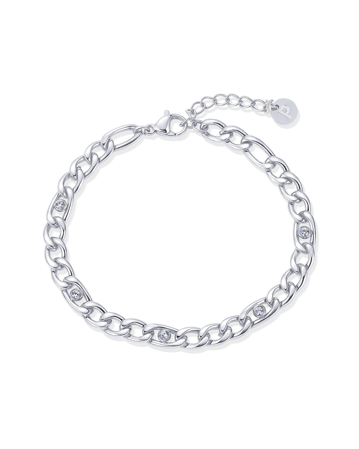 PAVOI CZ Stackable Adjustable Waterproof Chain Bracelet, White Gold
