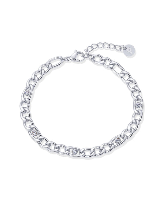 PAVOI CZ Stackable Adjustable Waterproof Chain Bracelet, White Gold