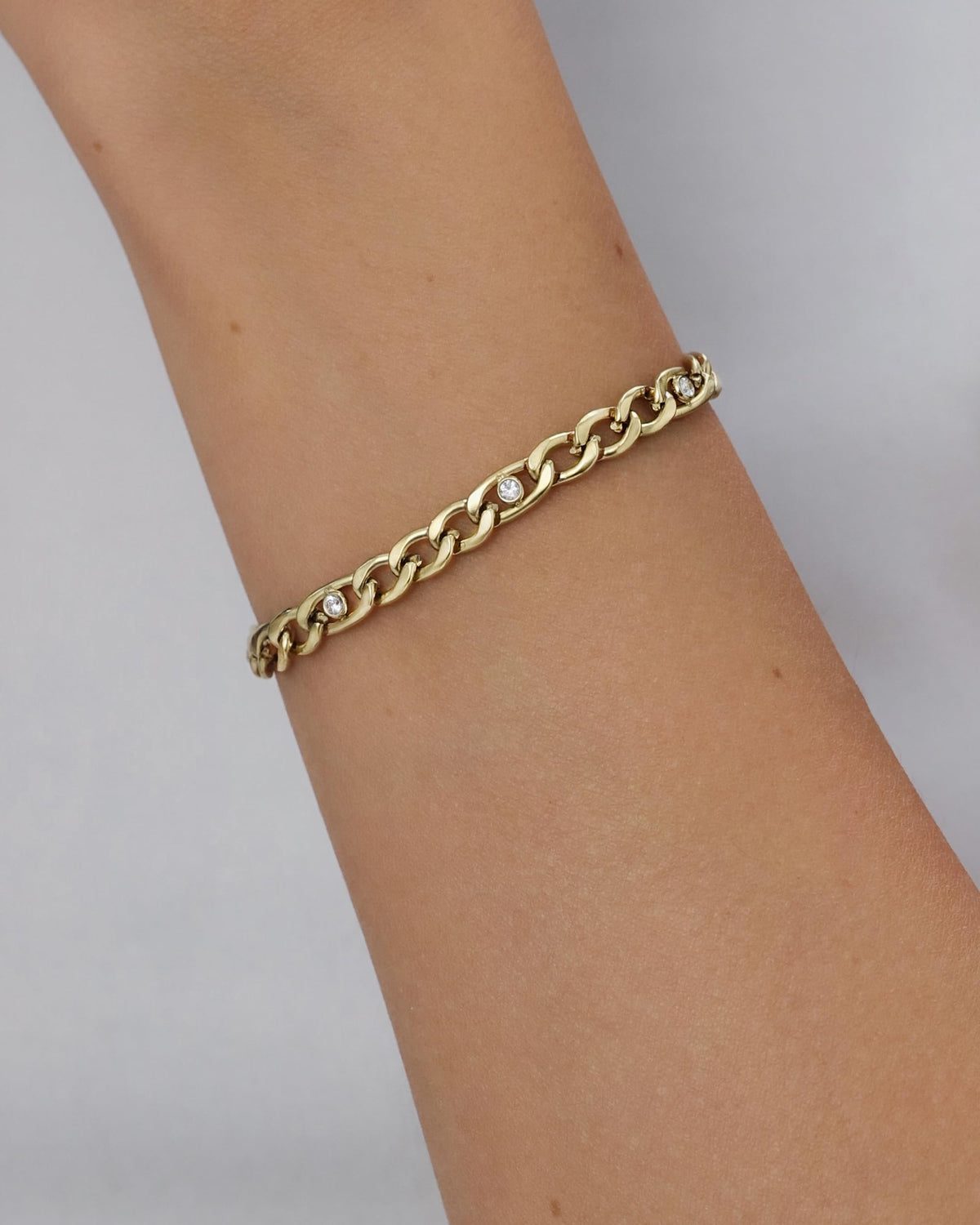 PAVOI CZ Stackable Adjustable Waterproof Chain Bracelet, White Gold