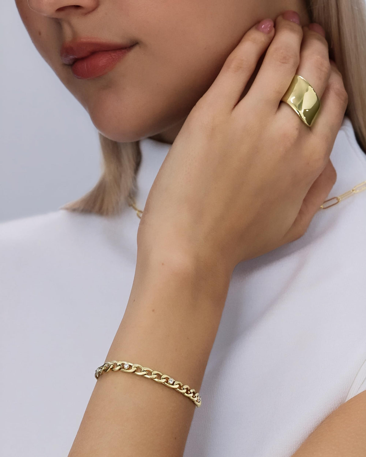 PAVOI CZ Stackable Adjustable Waterproof Chain Bracelet, White Gold